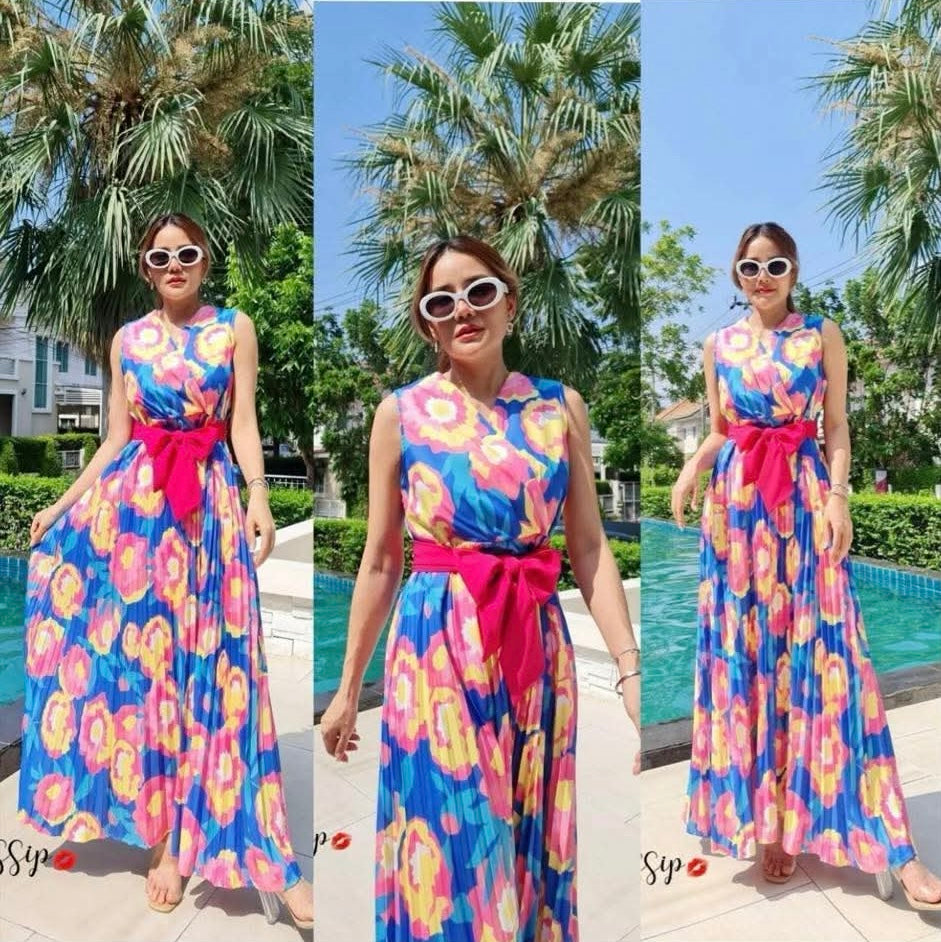 Floral Pleated Maxi Dress