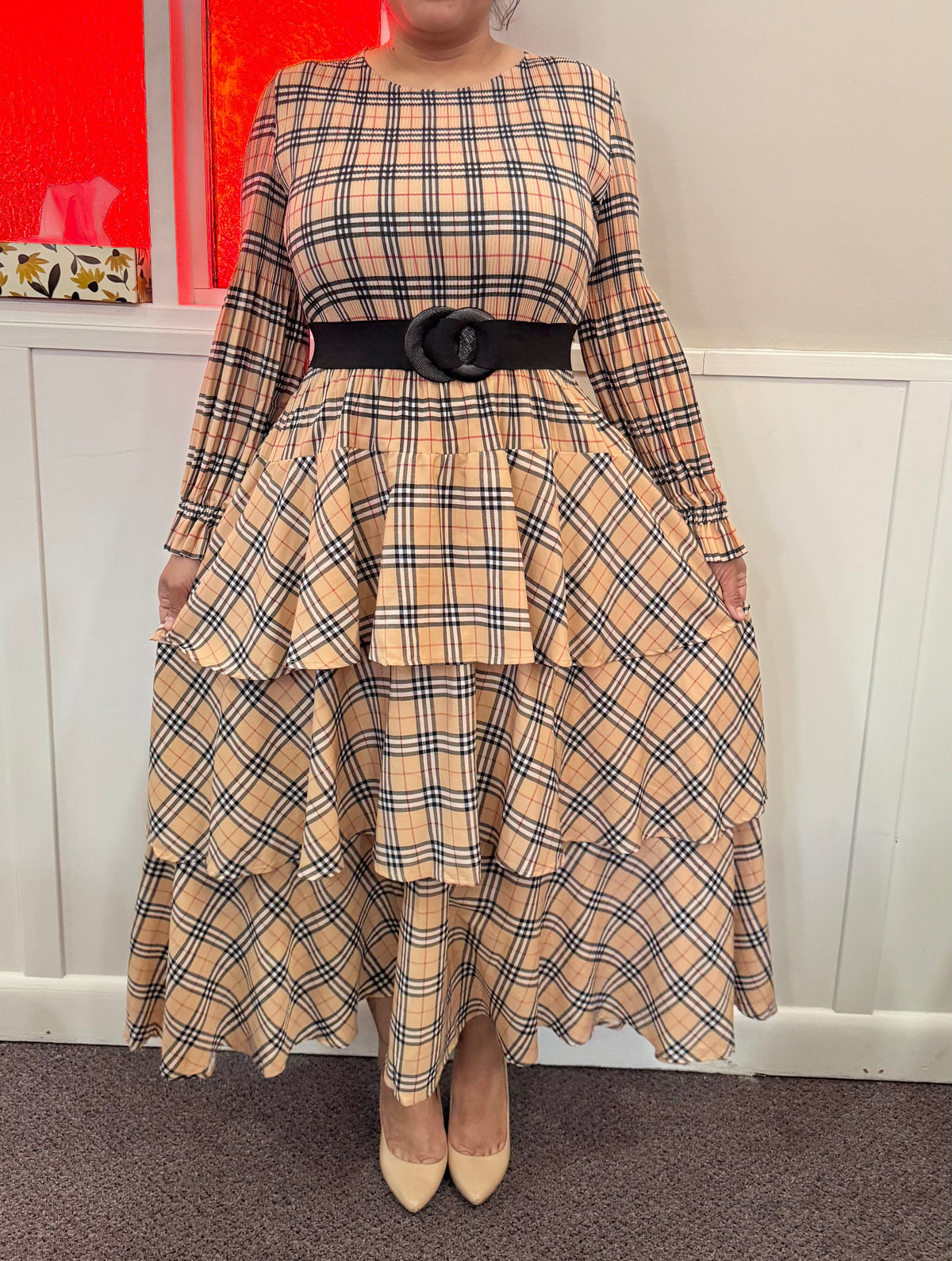 Plaid Pleated Layered Dress