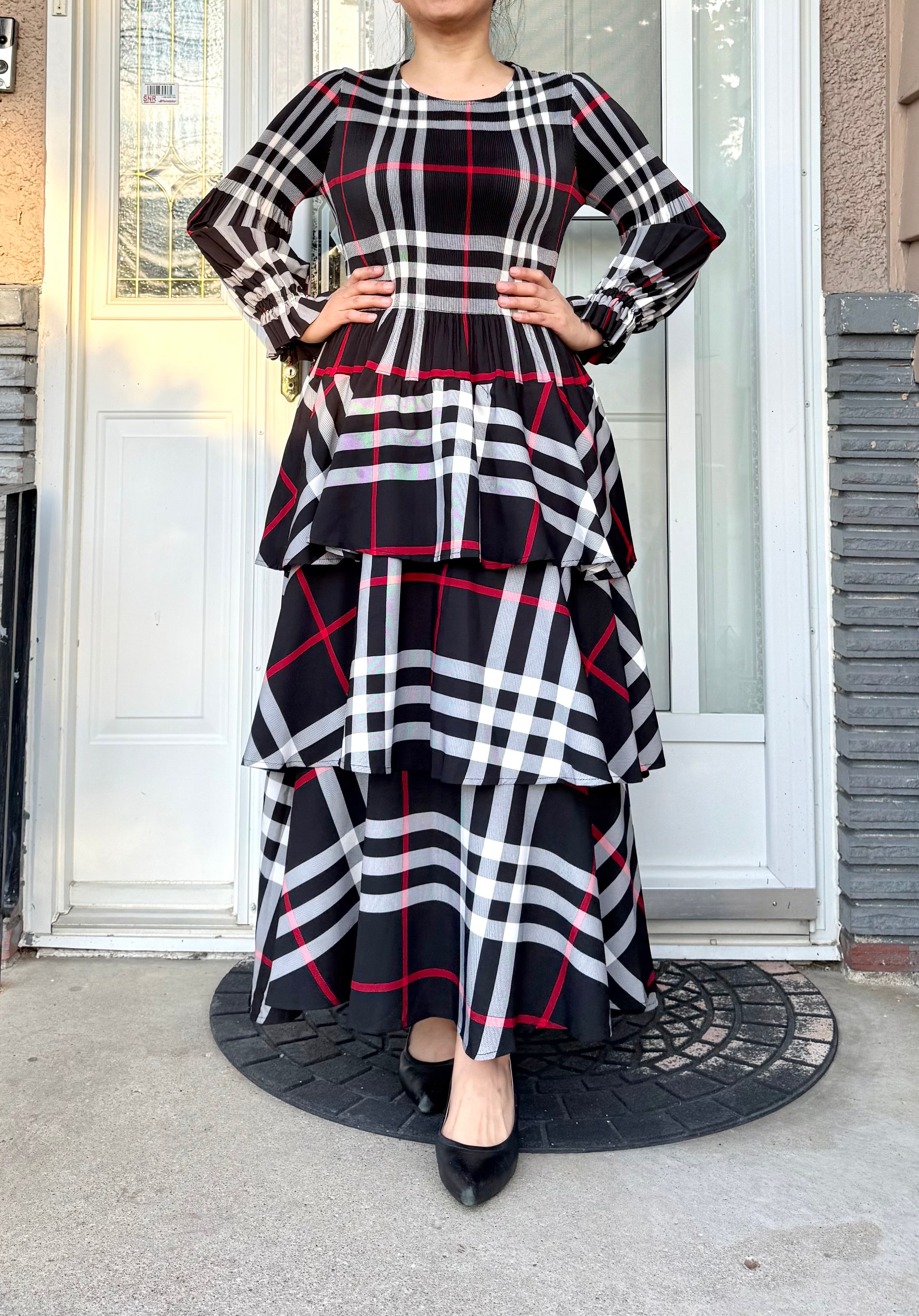 Plaid Pleated Layered Dress