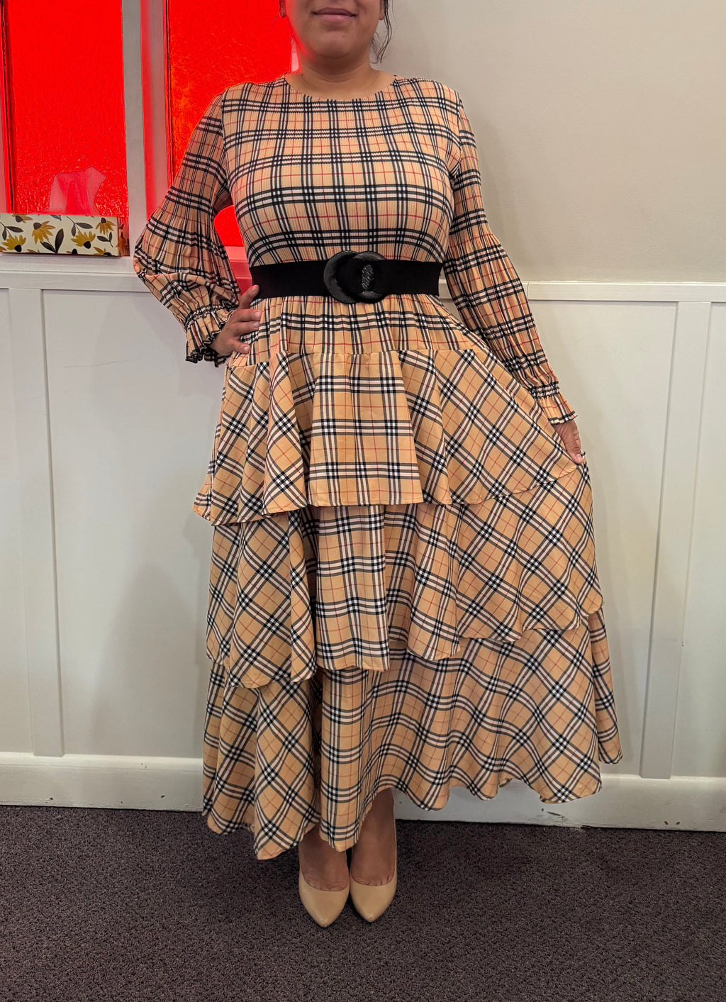 Plaid Pleated Layered Dress