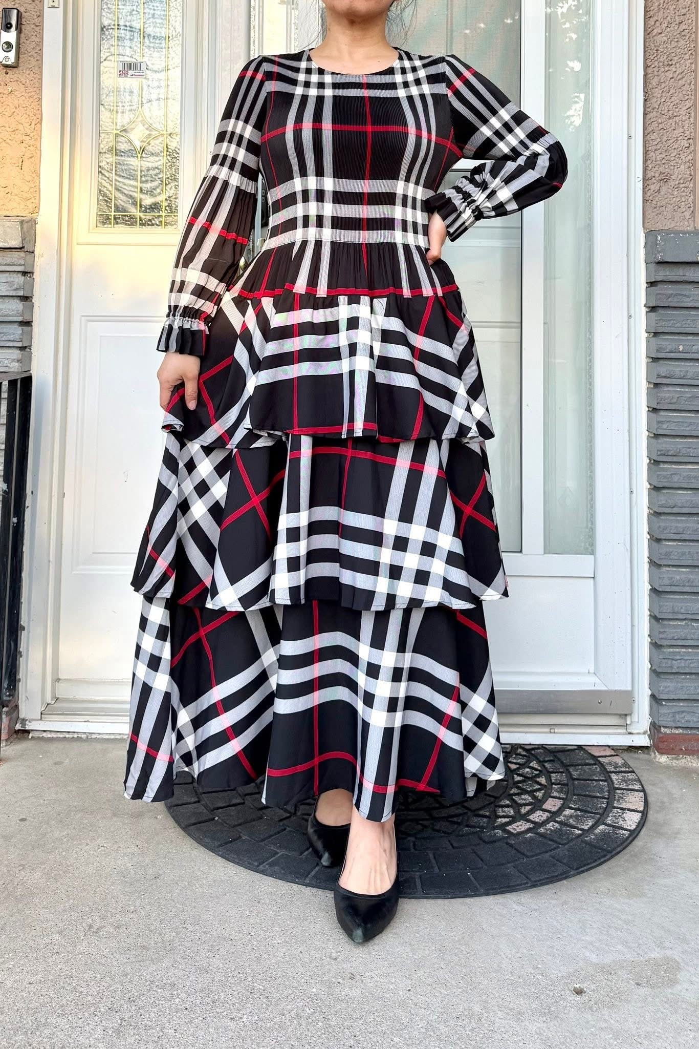 Plaid Pleated Layered Dress